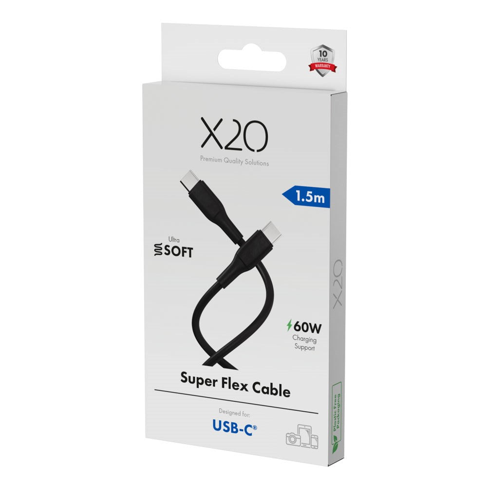 X2O Superflex 60W USB-C til USB-C Kabel - 1.5m - Svart