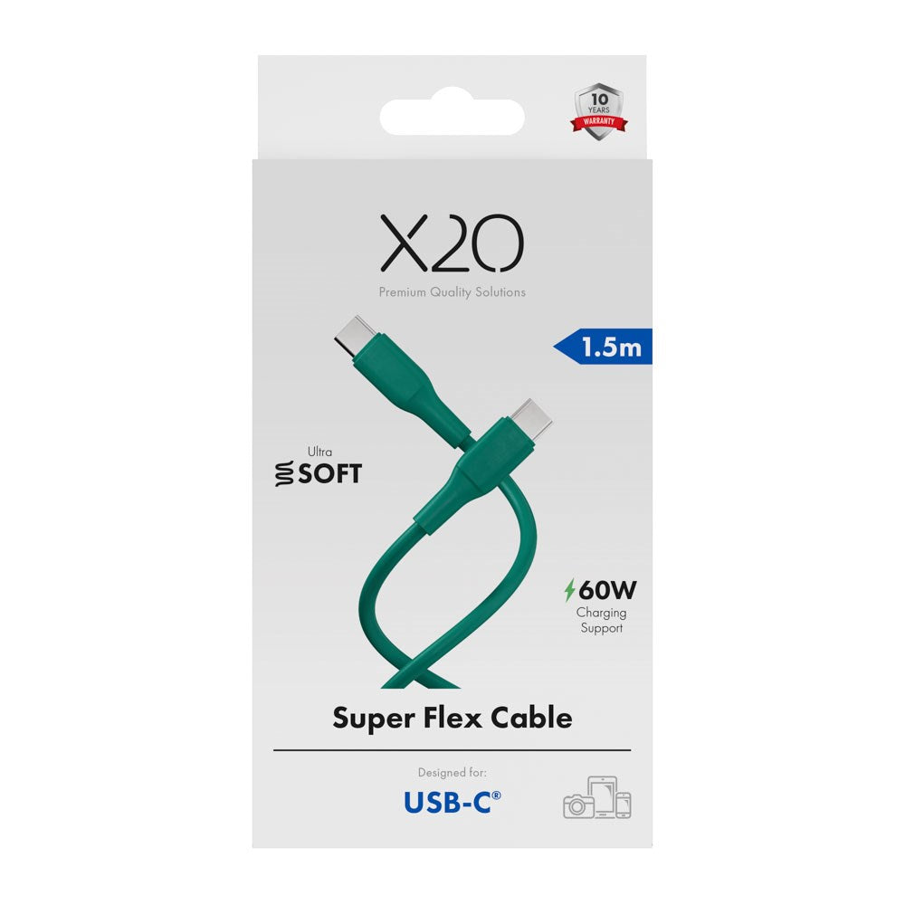 X2O Superflex 60W USB-C til USB-C Kabel - 1.5m - Grønn