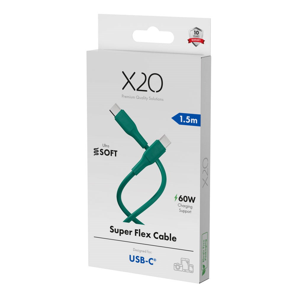 X2O Superflex 60W USB-C til USB-C Kabel - 1.5m - Grønn