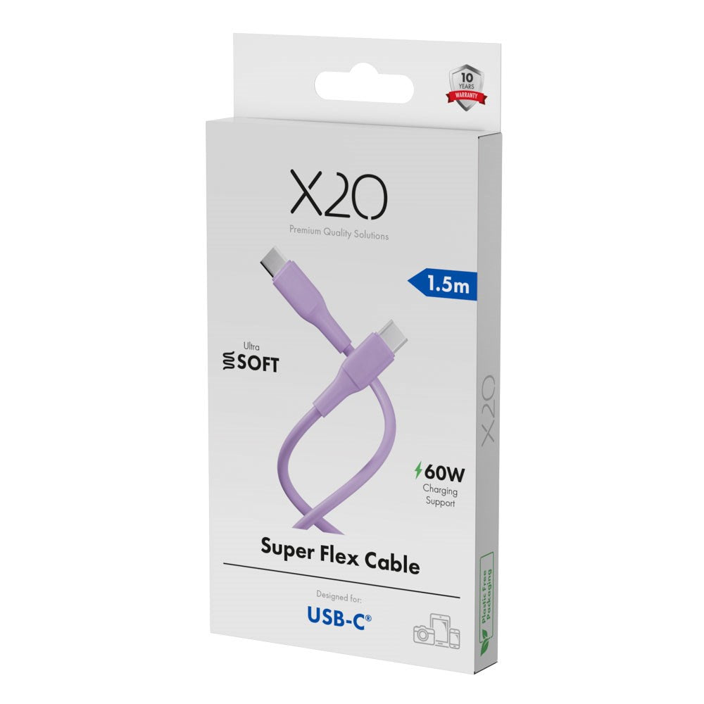 X2O Superflex 60W USB-C til USB-C Kabel - 1.5m - Lilla