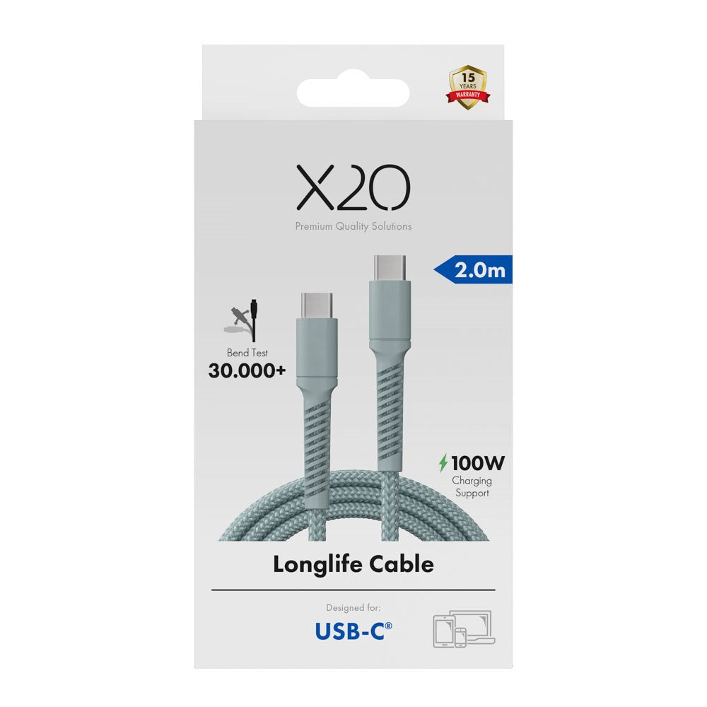 X2O Longlife 100W USB-C til USB-C Kabel - 2m - Blå