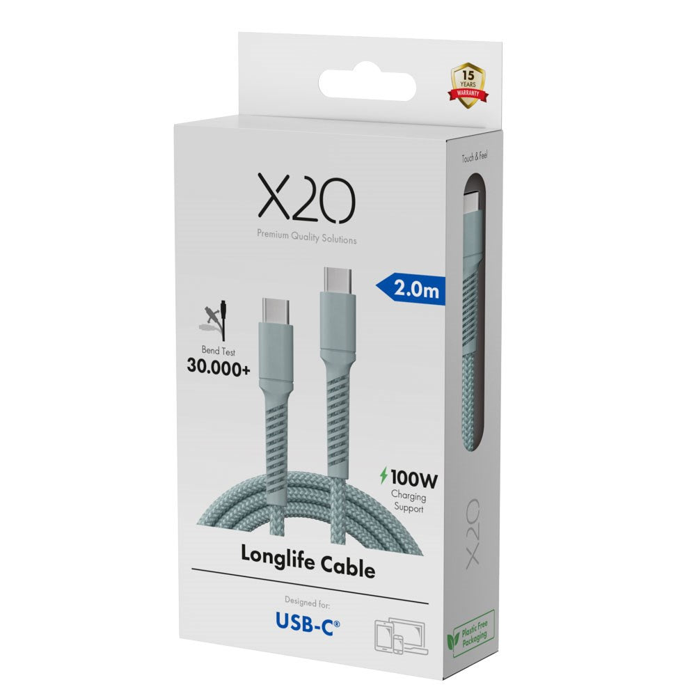 X2O Longlife 100W USB-C til USB-C Kabel - 2m - Blå