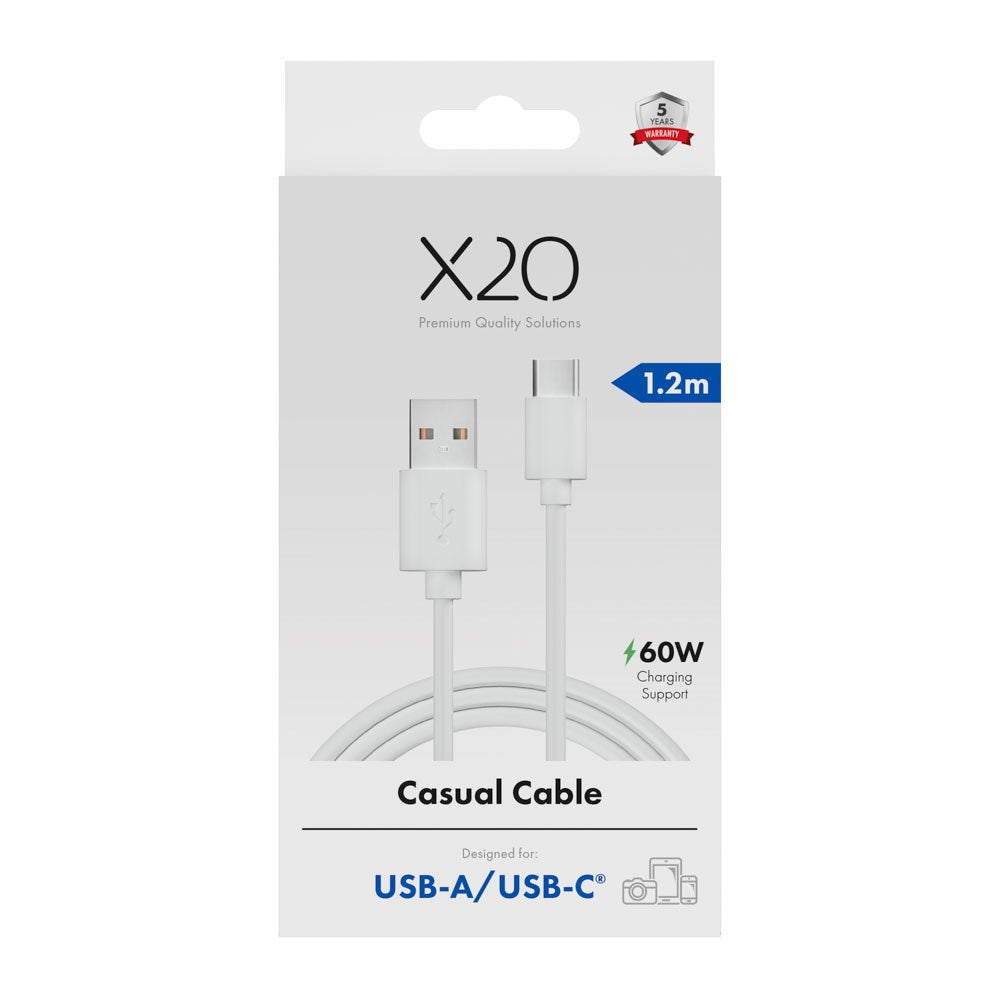 X2O Basic 60W USB-A til USB-C Kabel - 1.2m - Hvit