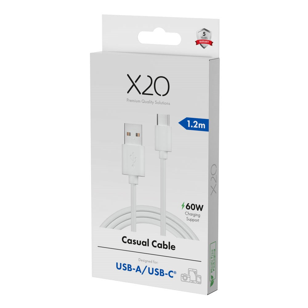 X2O Basic 60W USB-A til USB-C Kabel - 1.2m - Hvit