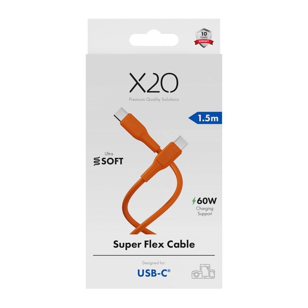 X2O Superflex 60W USB-C til USB-C Kabel - 1.5m - Oransje
