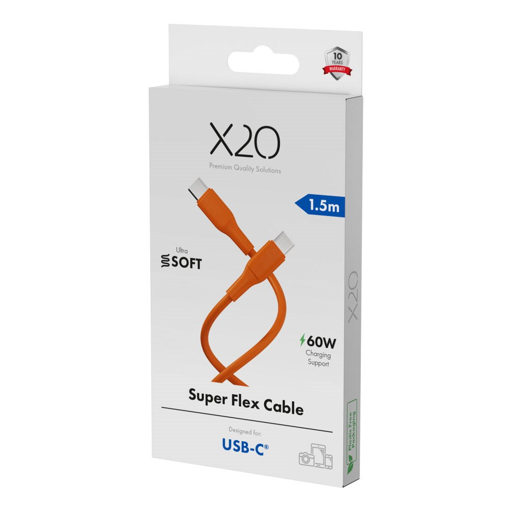 X2O Superflex 60W USB-C til USB-C Kabel - 1.5m - Oransje