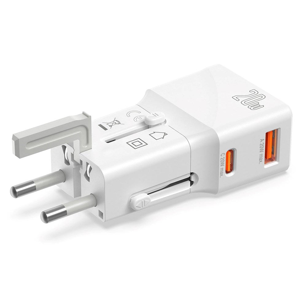 4smarts World Reiseadapter m. 1 x USB-A & 1 x USB-C - Hvit