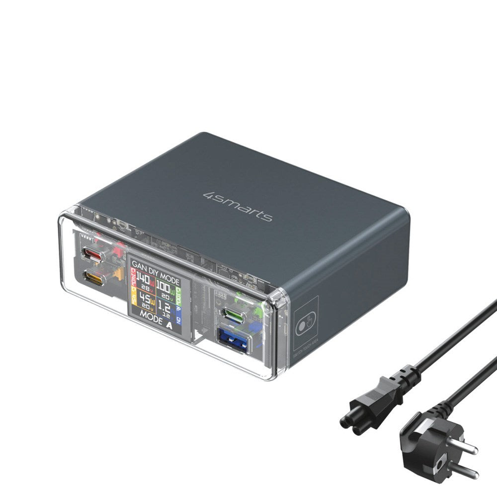 4smarts Lucid GaN DIY Mode Desktop Lader - 300W / 3x USB-C & 1x USB-A - Grå