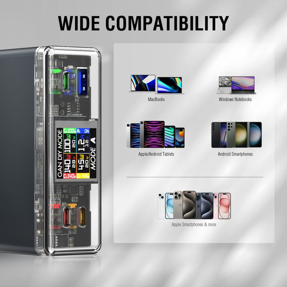 4smarts Lucid GaN DIY Mode Desktop Lader - 300W / 3x USB-C & 1x USB-A - Grå