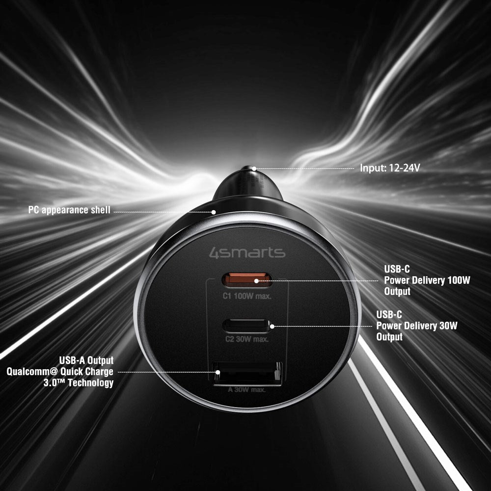 4smarts VoltRoad Ultimate 160W Billader med 2 x USB-C 1 x USB-A - Svart