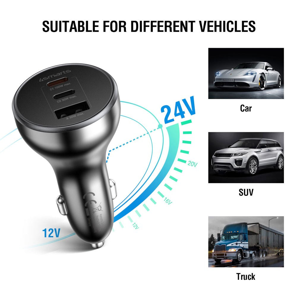 4smarts VoltRoad Ultimate 160W Billader med 2 x USB-C 1 x USB-A - Svart