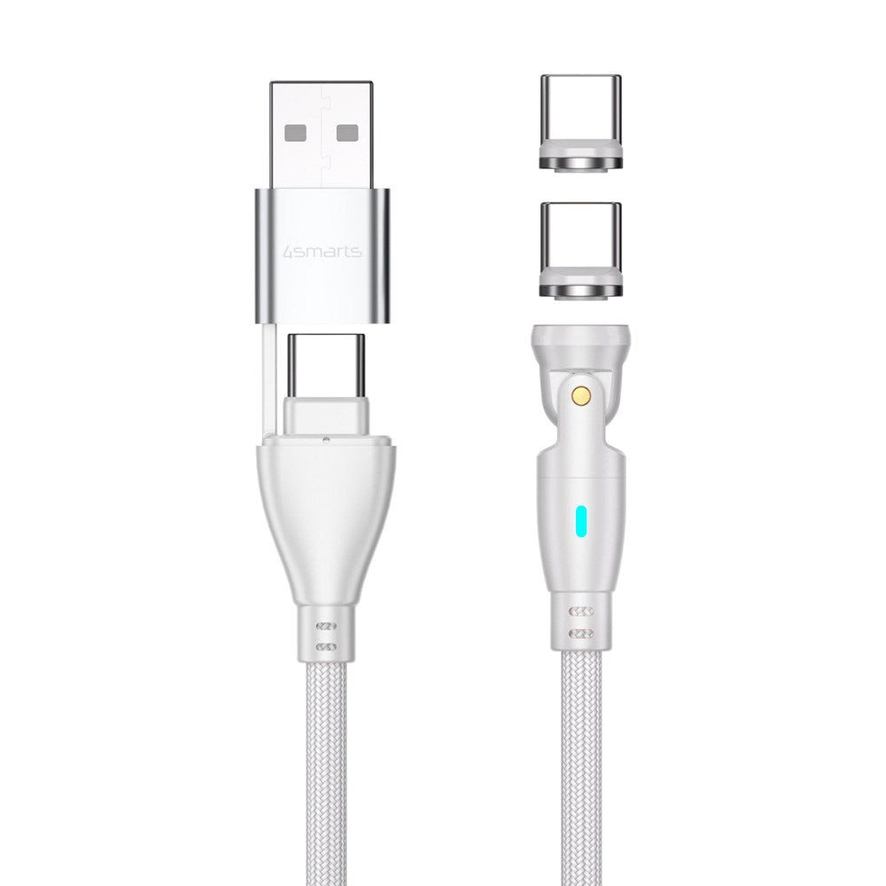 4smarts GravityCord Magnetisk Kabel m. USB-C/A - 100W - 1.8m - Hvit