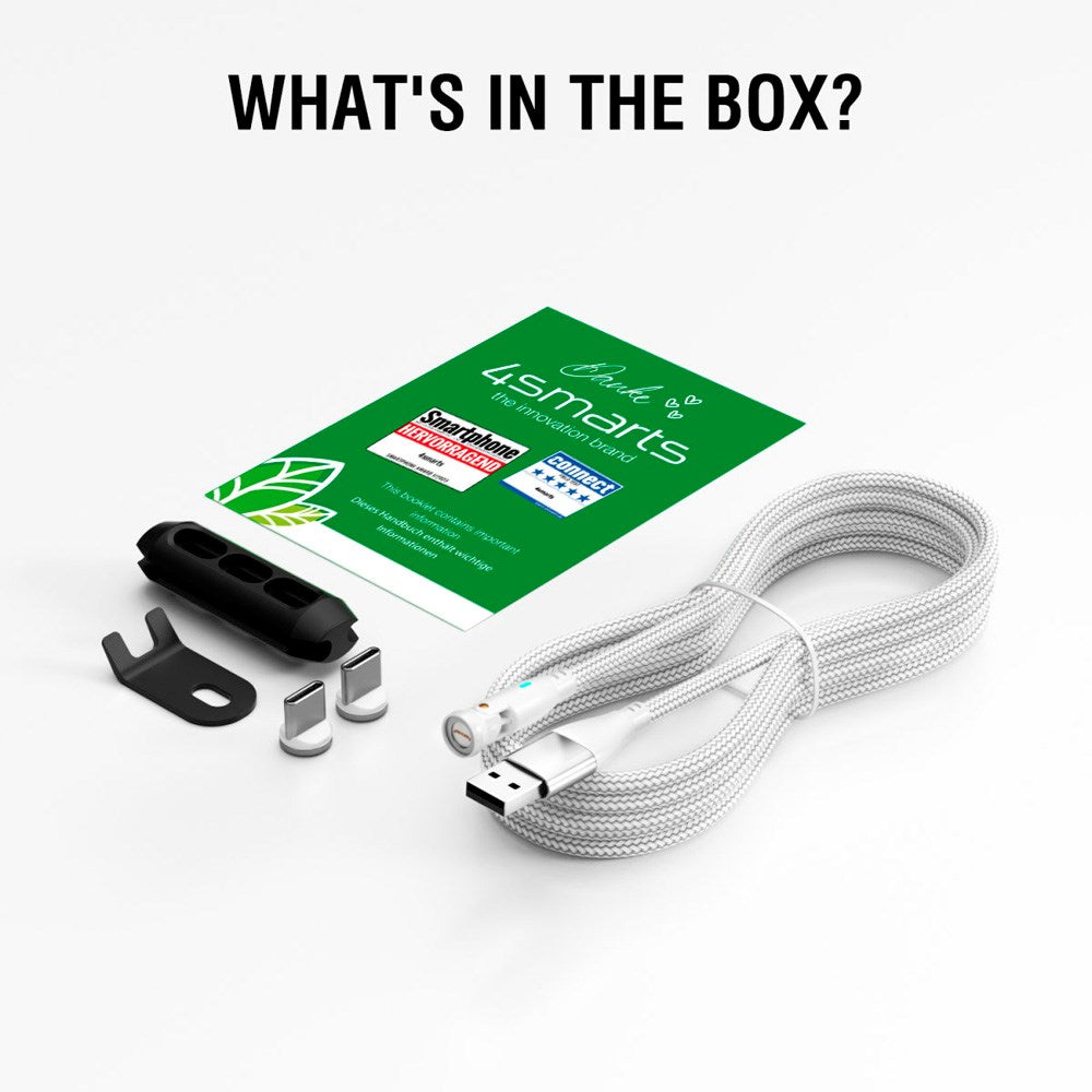 4smarts GravityCord Magnetisk Kabel m. USB-C/A - 100W - 1.8m - Hvit