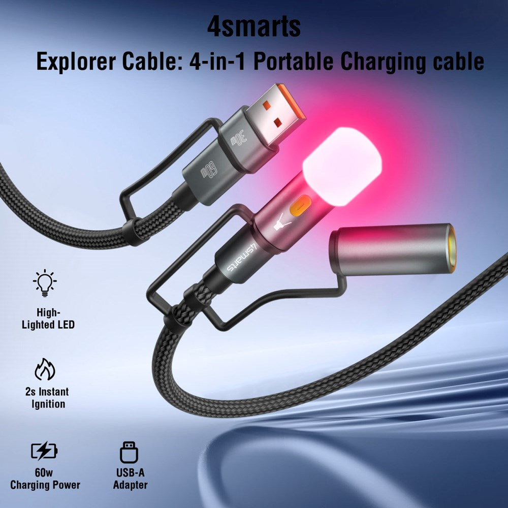 4smarts 4-i-1 USB-C Outdoor Kabelsett - 60W / 1m - Svart