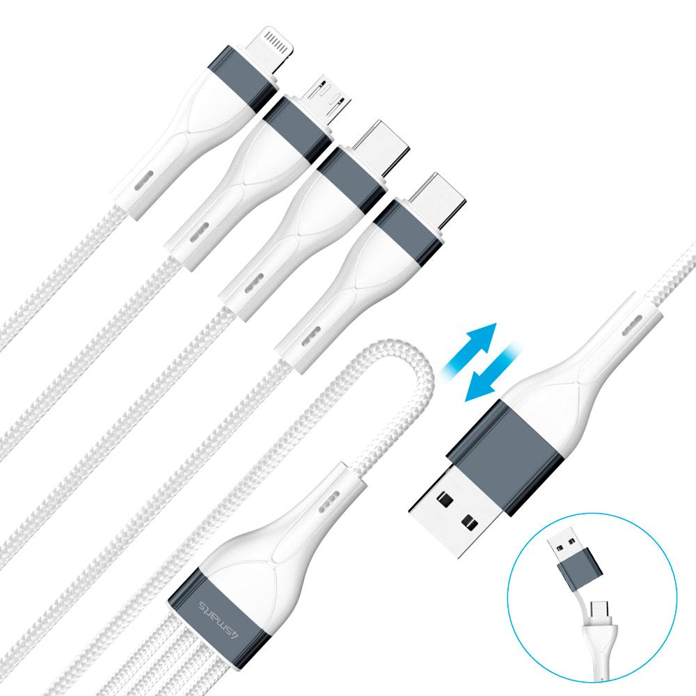 4smarts 4-i-2 Multi Ladekabel - USB-C / USB-A / Lightning / Micro USB - 25cm - Hvit