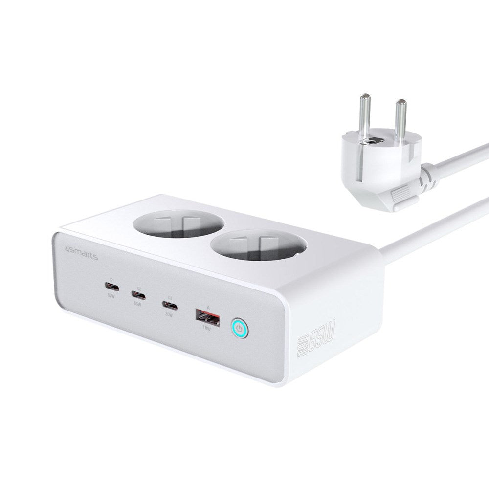 4smarts 6-i-1 Bordlader - 65W - 2x AC Plugg / 3x USB-C / 1x USB-A - Hvit