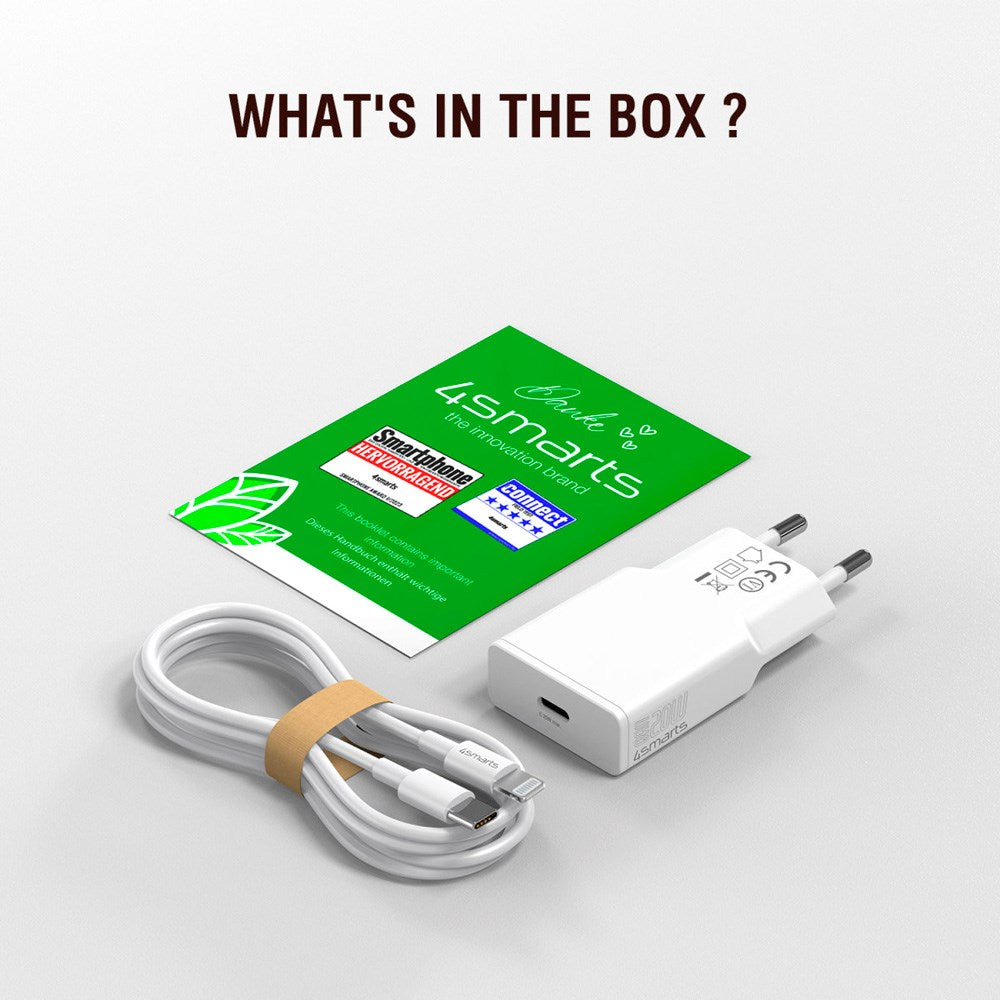 4smarts - Vegglader USB-C til Lightning Kabel - 20W / 1.5m - Hvit