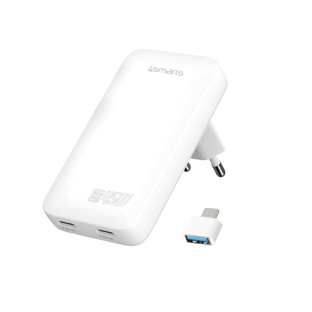 4smarts FlatPlug Slim Dual Vegglader - 45W / 2x USB-C - Hvit