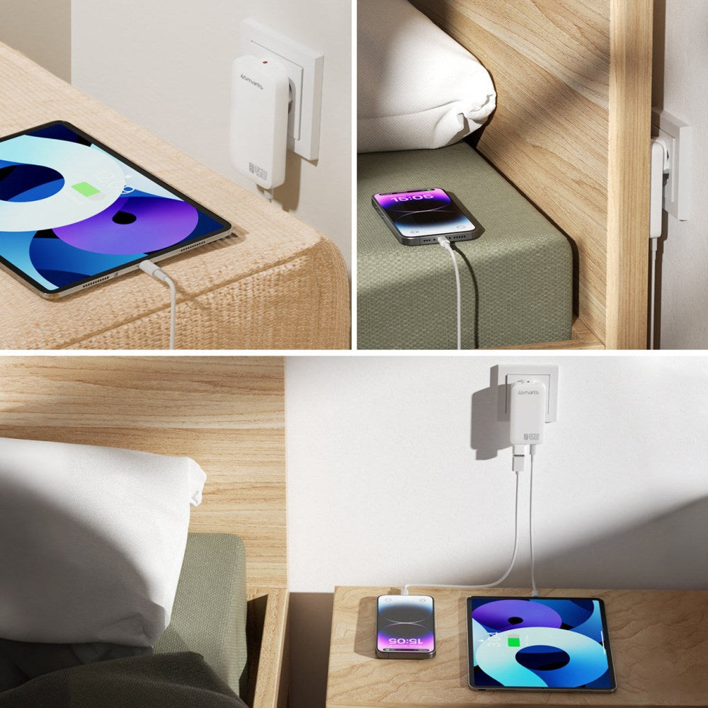 4smarts FlatPlug Slim Dual Vegglader - 45W / 2x USB-C - Hvit