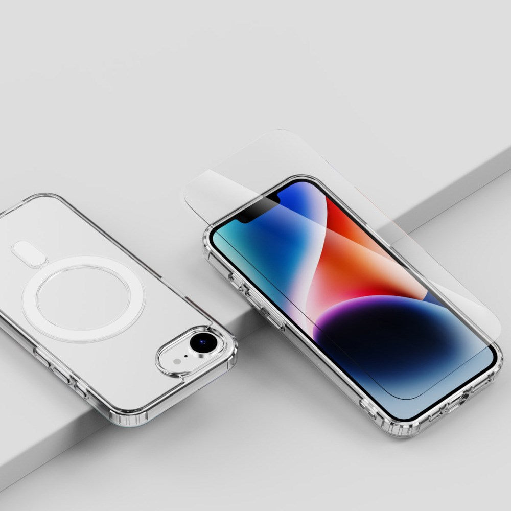 iPhone 16e 4smarts 3-i-1 Premium Starter Set - MagSafe Deksel, Skjermbeskyttelse & 20W Vegglader - Gjennomsiktig / Hvit