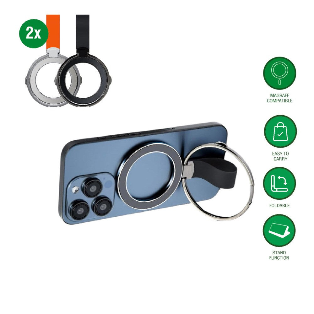 4smarts Magnetisk Finger Ring - MagSafe Kompatibel - 2 stk - Svart / Oransje