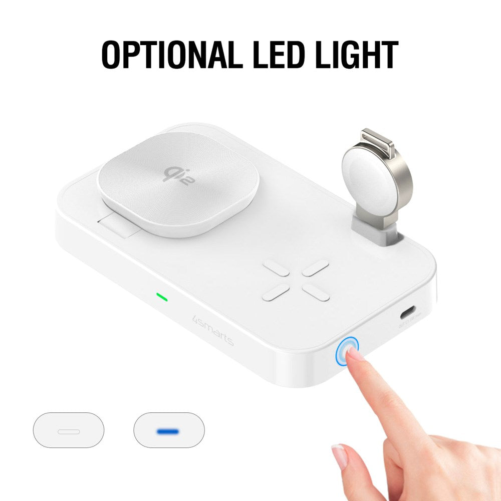 4smarts 3-i-1 Qi2 Trådløs Ladestasjon - MagSafe Kompatibel - Hvit