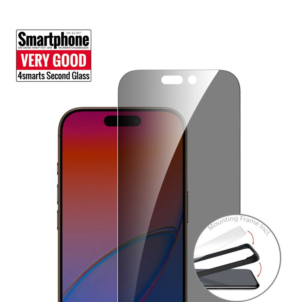 iPhone 17 4Smarts Second Glass Skjermbeskytter med Monteringsramme - Privacy Funksjon - Gjennomsiktig