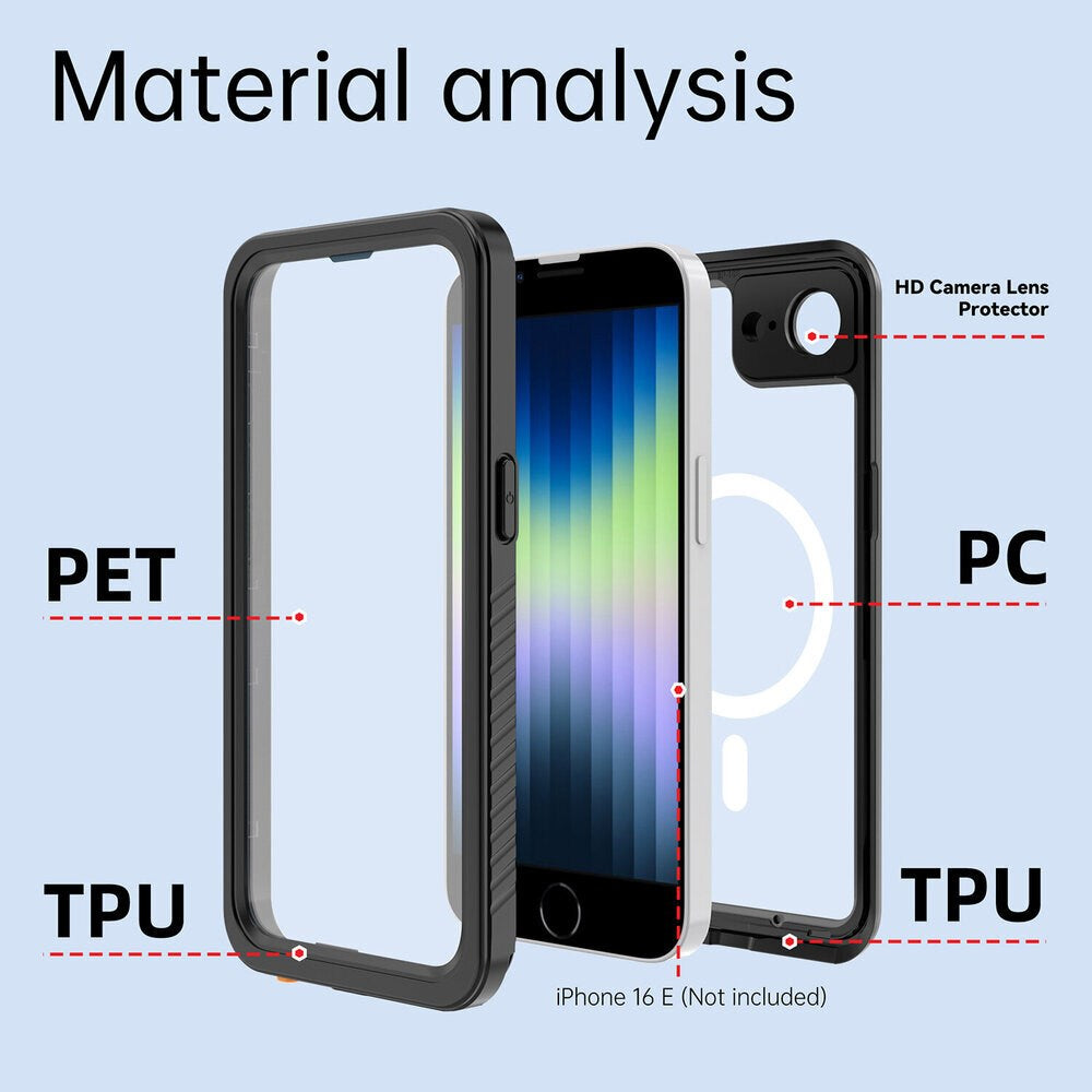 iPhone 17e / 16e 4Smarts Vanntett 360 Deksel - MagSafe Kompatibelt - Gjennomsiktig / Svart