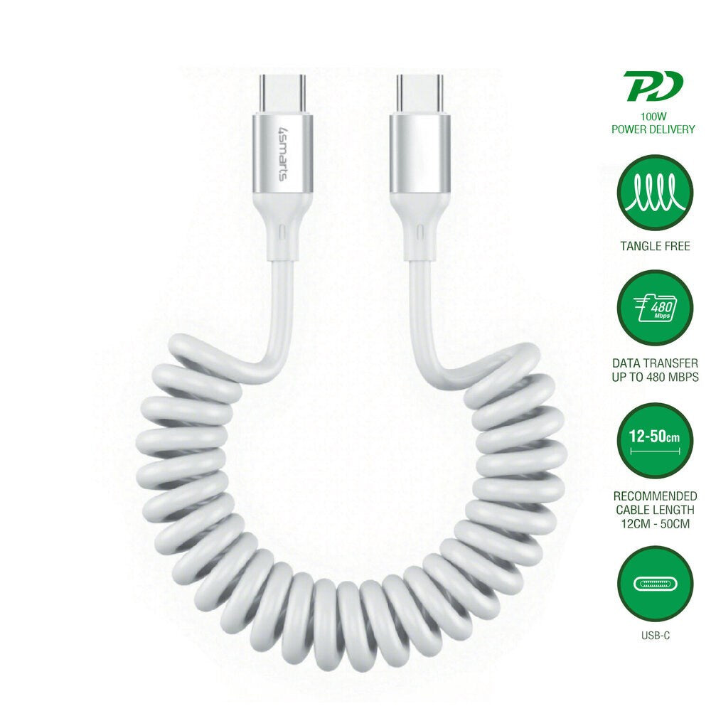 4smarts 100W USB-C til USB-C Kabel – 50 cm – Hvit