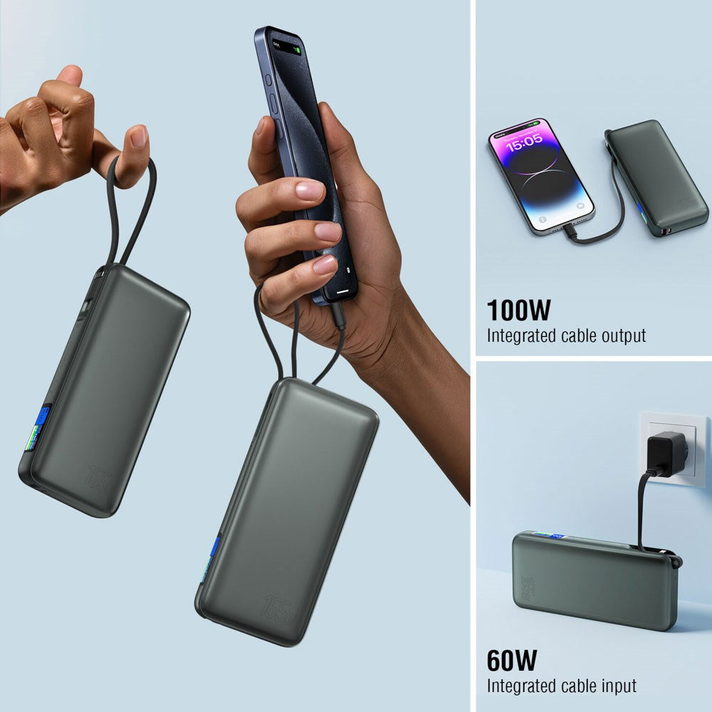 4smarts Enterprise 20 000 mAh 165 W Powerbank med Innebygd USB-C-Kabel – Grå