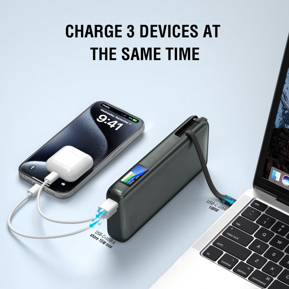 4smarts Enterprise 20 000 mAh 165 W Powerbank med Innebygd USB-C-Kabel – Grå