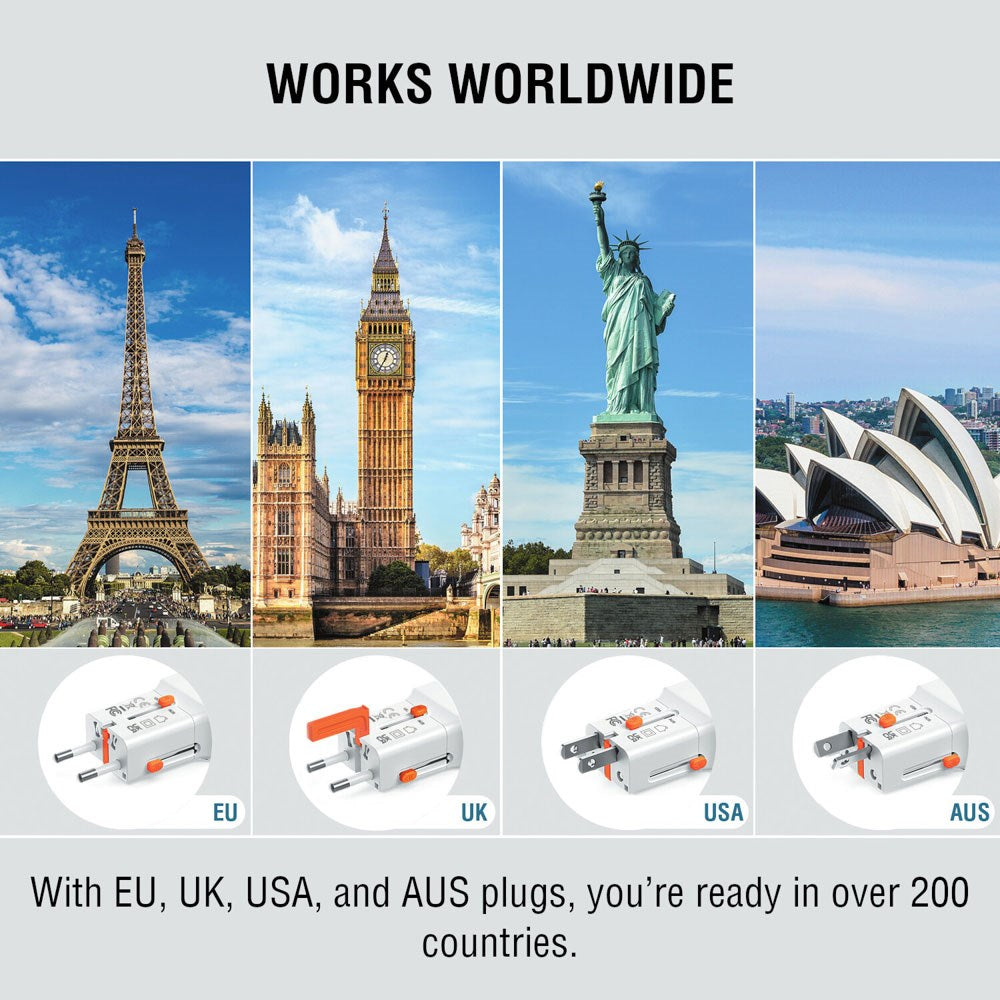 4smarts 65W Reiseadapter for EU/UK/US/AUS med 2 x USB-C & 1 x USB-A Adapter - Hvit