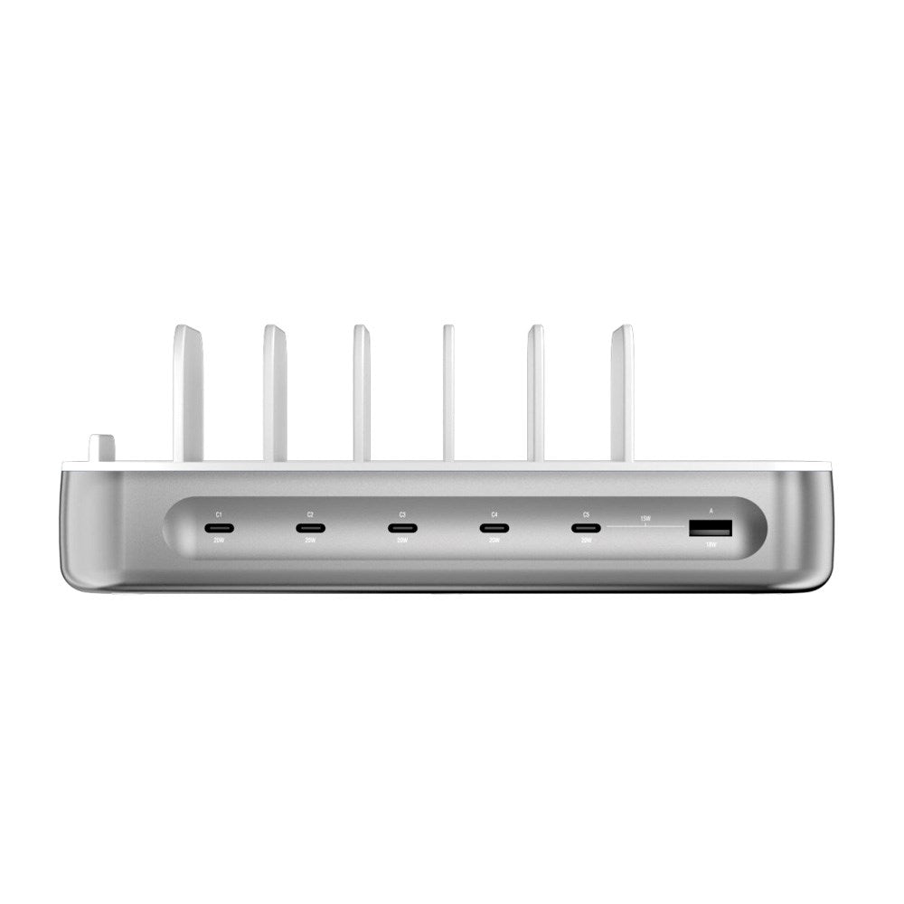 4smarts Ladestasjon m. 9 Lademuligheter - 5x USB-C Kabel & 1x 4-i-1 Multikabel - 100W - Sølv