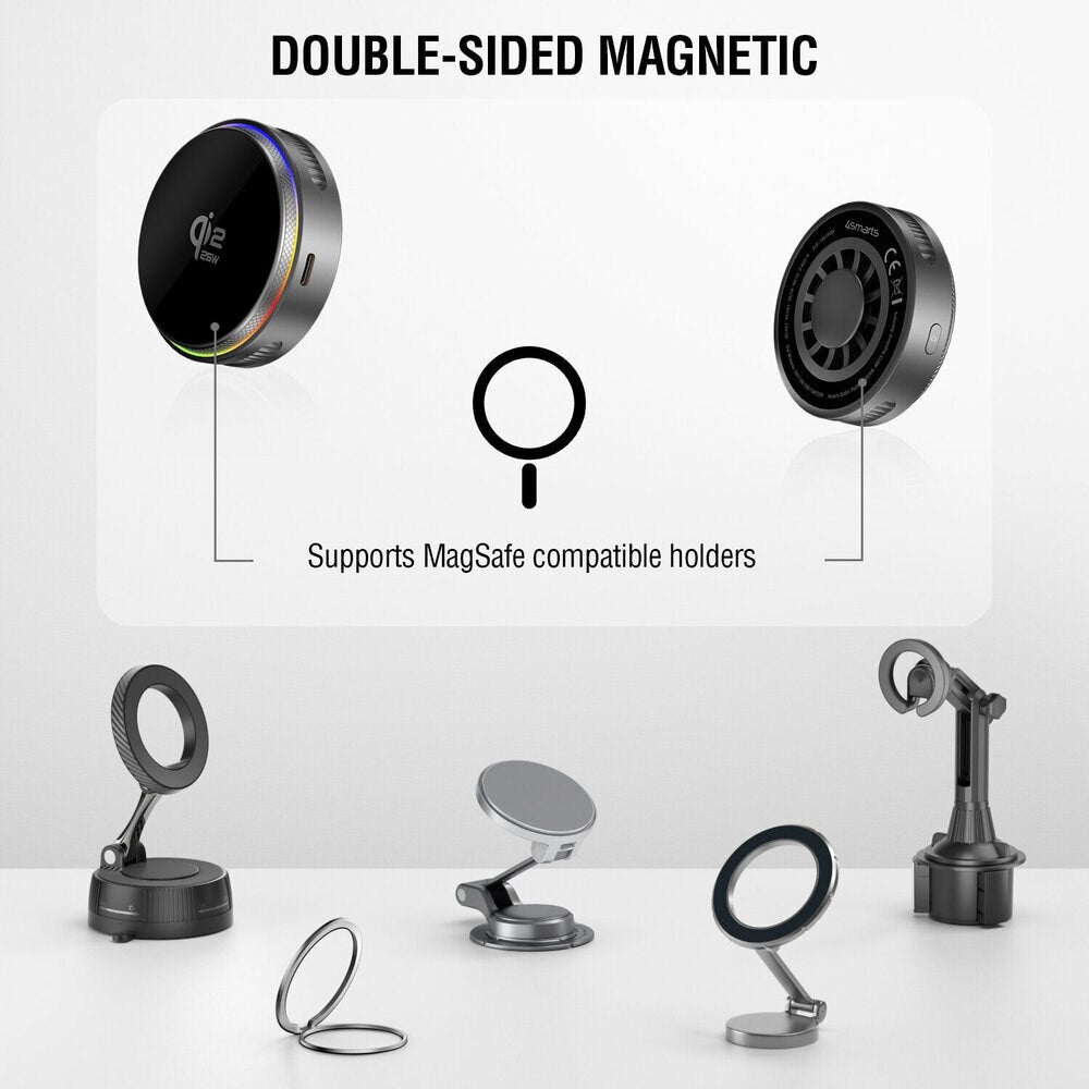 4smarts Trådløs Lader med Innebygd Kjøling & RGB-Lys - MagSafe / Qi2 Kompatibel - Grå