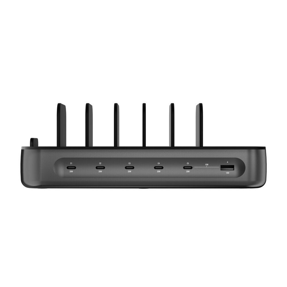 4smarts Ladestasjon m. 9 Lademuligheter - 5x USB-C Kabel & 1x 4-i-1 Multikabel - 100W - Svart