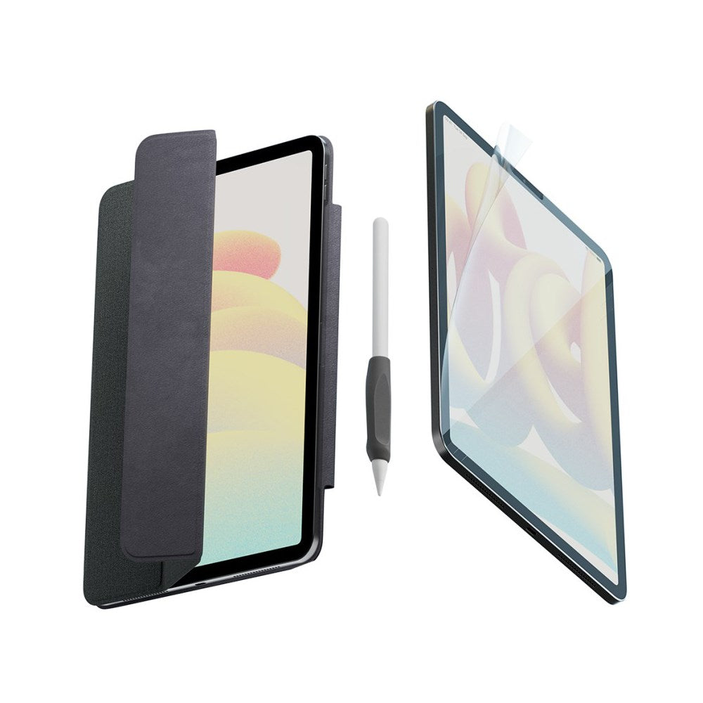 iPad Pro 12.9" (2022 / 2021 / 2020 / 2018) Paperlike+ Folio Bundle med Flipcover, Skjermbeskytter & Stylus Penngrep - Svart / Transparent
