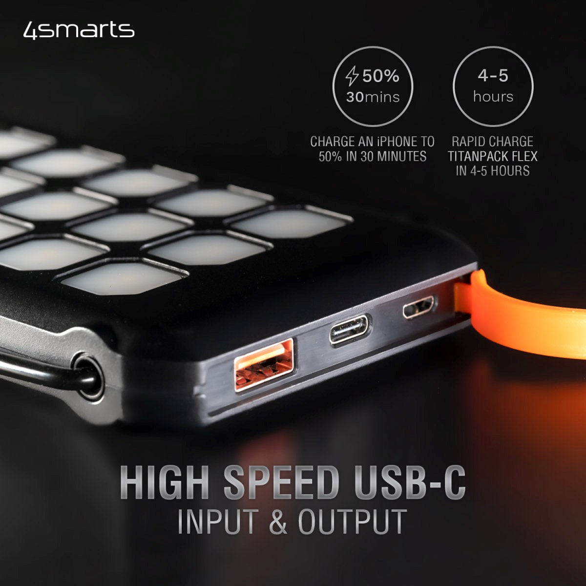 4smarts TitanPack Flex 18W Powerbank 10 000 mAh med solcelle - USB-C & USB-A - Svart