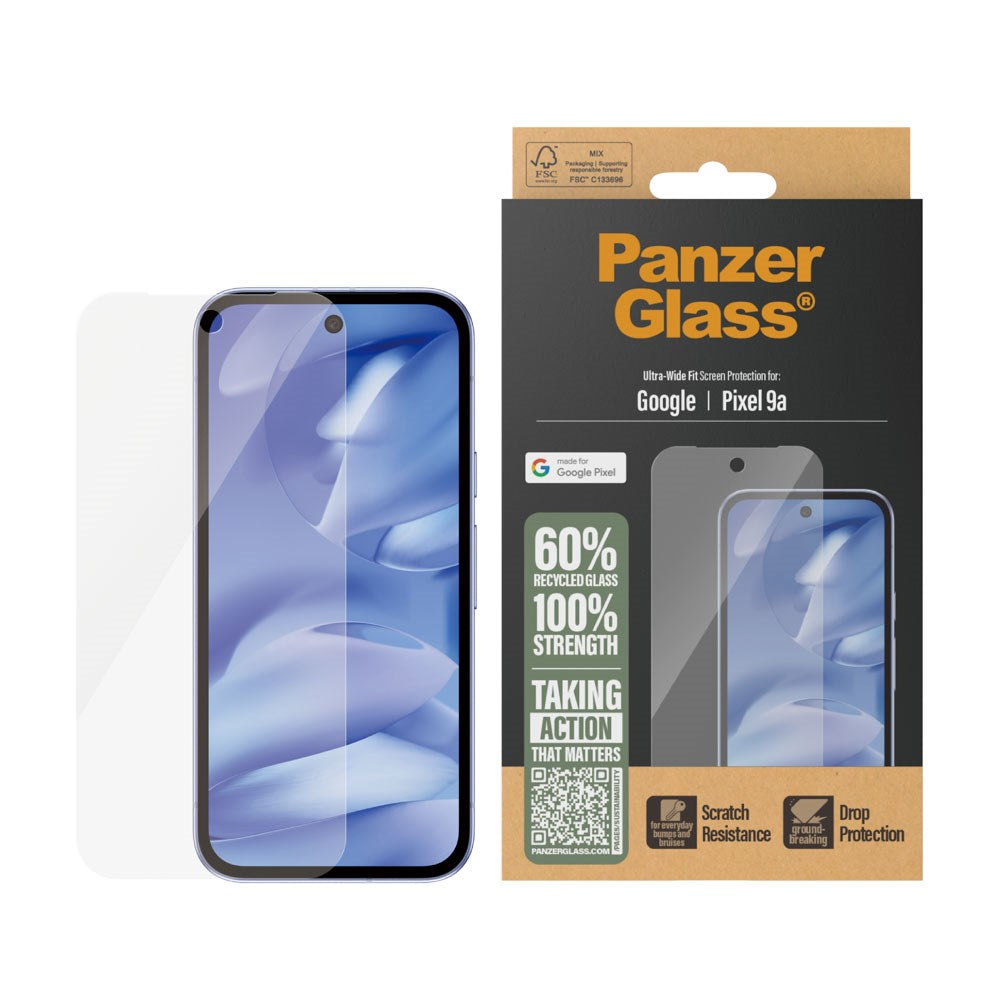 Google Pixel 9a PanzerGlass Ultra Wide Fit Skjermbeskyttelse - Gjennomsiktig