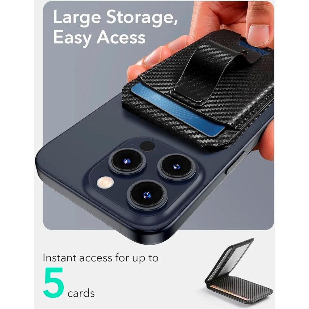 ESR GripWallet Kortholder m. Ståfunksjon - MagSafe Kompatibel - Svart Karbon