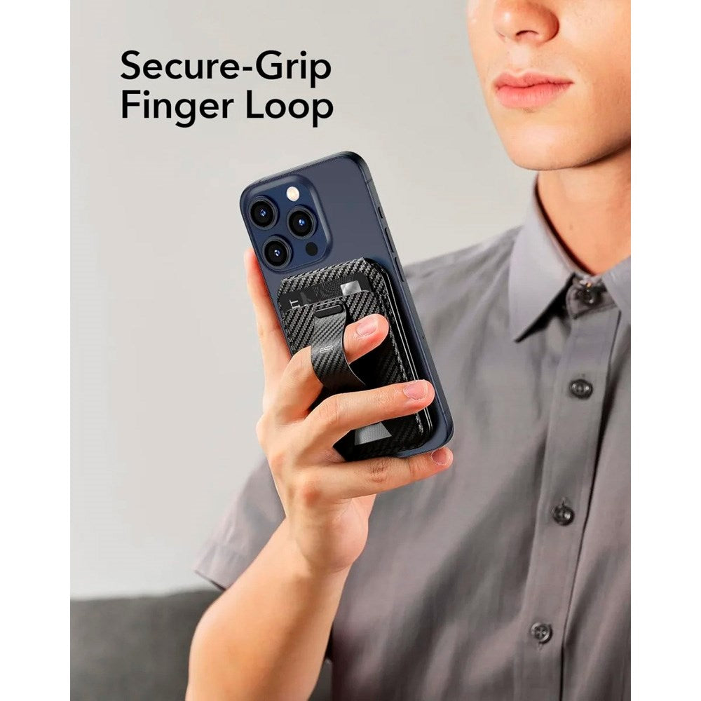 ESR GripWallet Kortholder m. Ståfunksjon - MagSafe Kompatibel - Svart Karbon