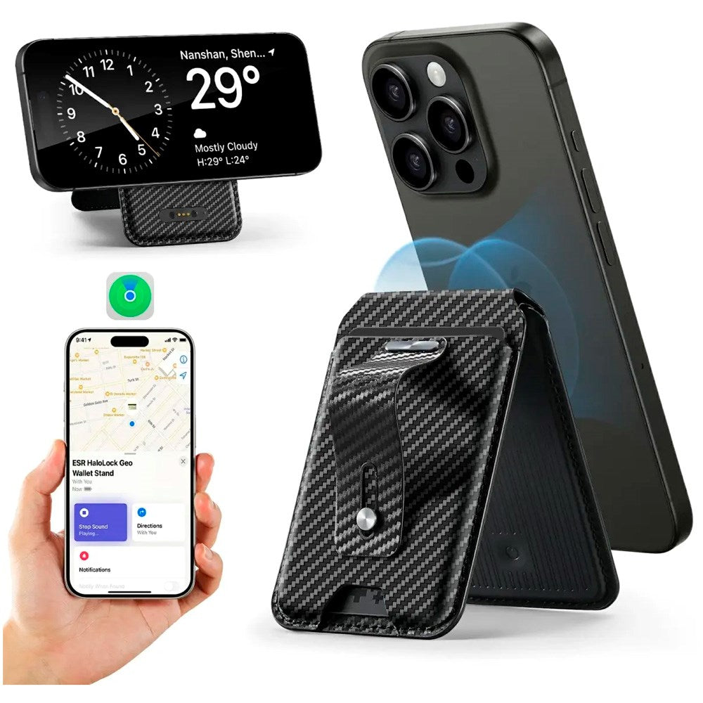 ESR GeoWallet Kortholder m. Ståfunksjon - MagSafe Kompatibel - Svart