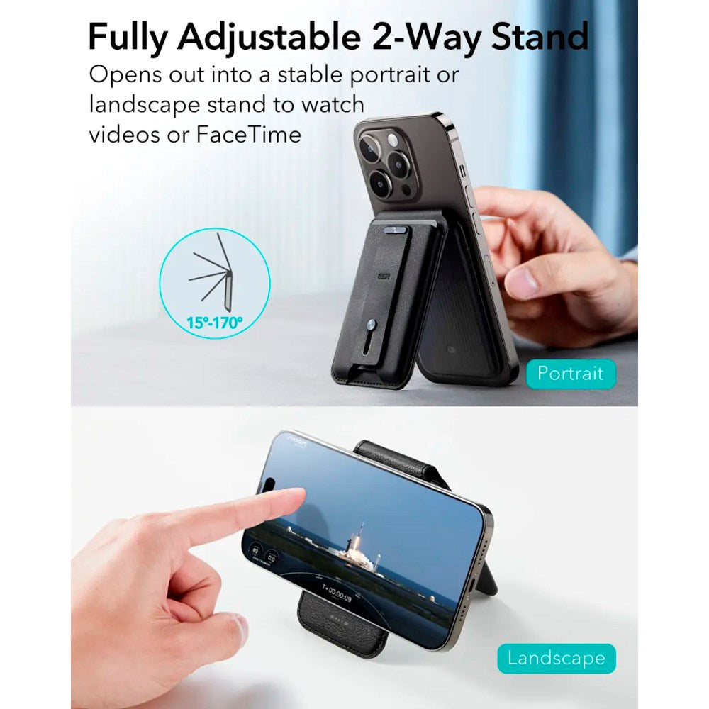 ESR GeoWallet Kortholder m. Ståfunksjon - MagSafe Kompatibel - Svart