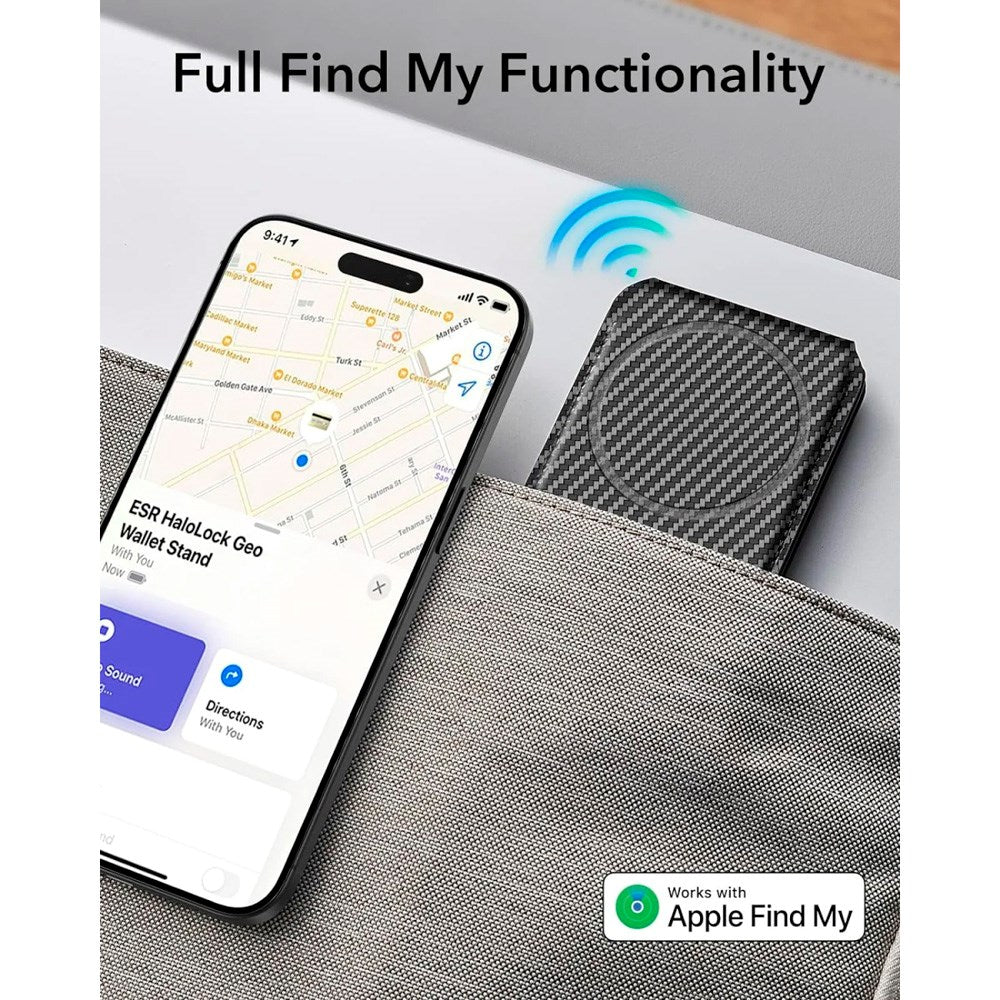 ESR GeoWallet Kortholder m. Ståfunksjon - MagSafe Kompatibel - Svart Karbon