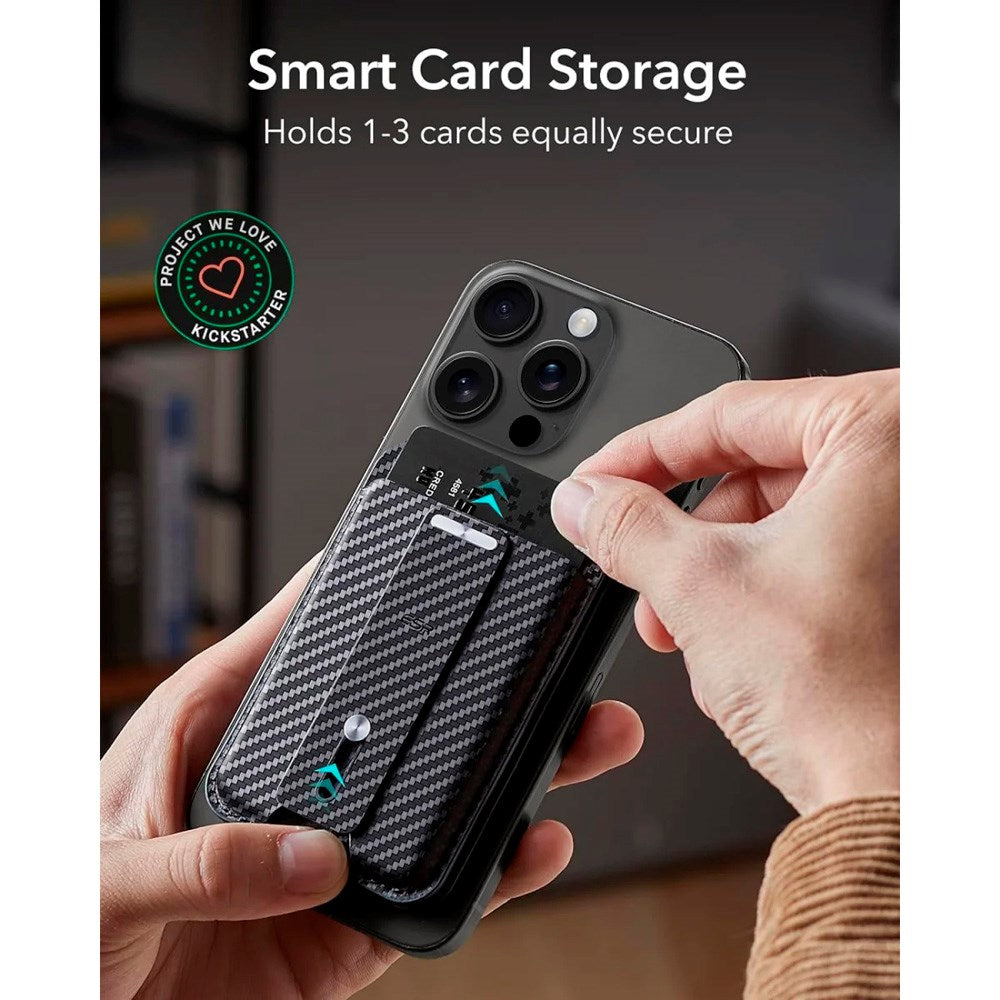 ESR GeoWallet Kortholder m. Ståfunksjon - MagSafe Kompatibel - Svart Karbon