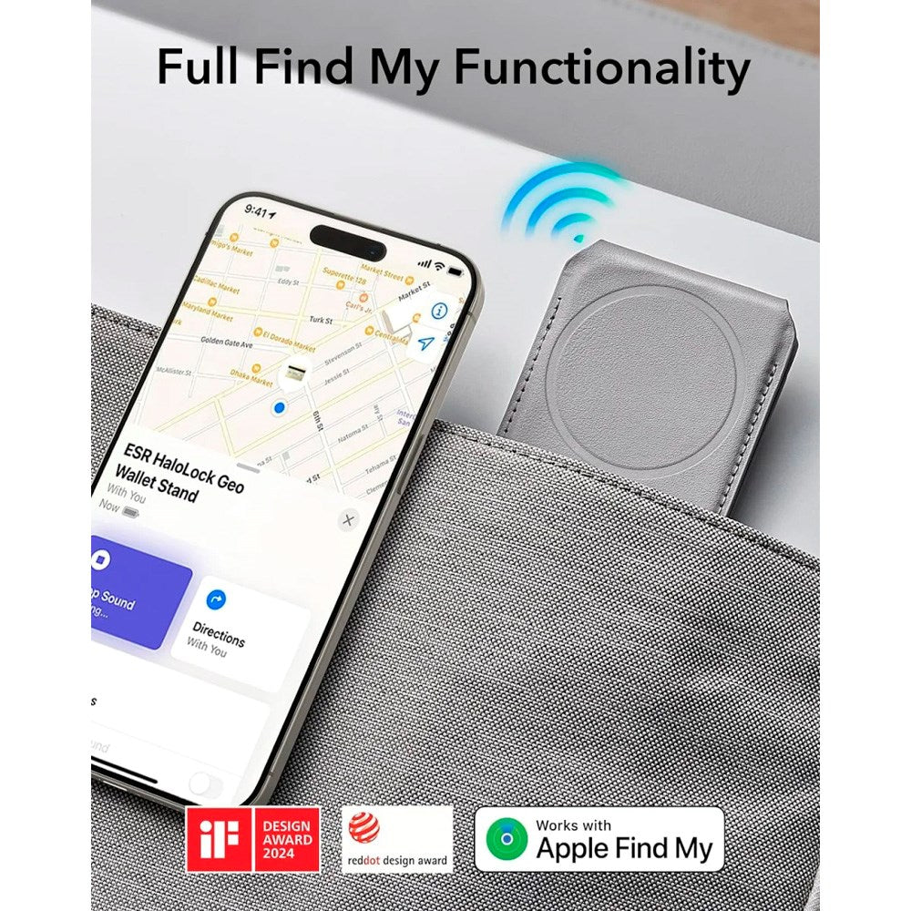 ESR GeoWallet Kortholder m. Ståfunksjon - MagSafe Kompatibel - Grå