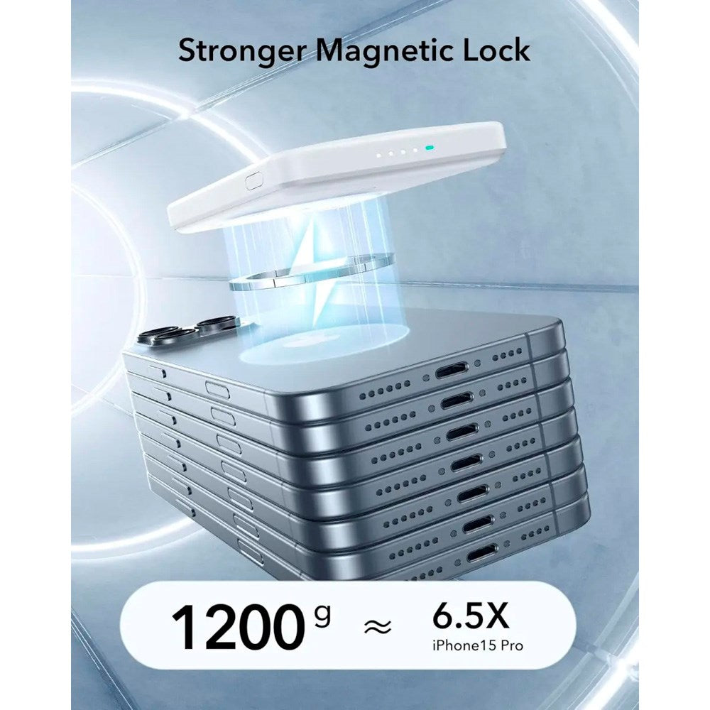 ESR Qi2 MagSlim PowerBank m. Kickstand - 15W / 5000 mAh - MagSafe Kompatibel - Hvit