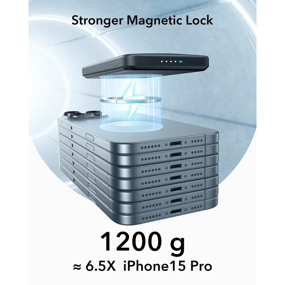 ESR Qi2 MagSlim PowerBank m. Kickstand - 15W / 5000 mAh - MagSafe Kompatibel - Svart