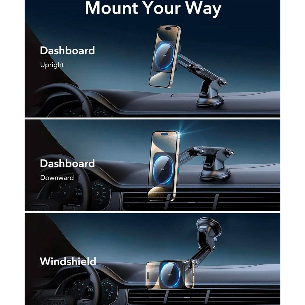 ESR Telefonholder til Bil med Trådløs Lading - Dashboard og Frontrute - MagSafe Kompatibel - Svart