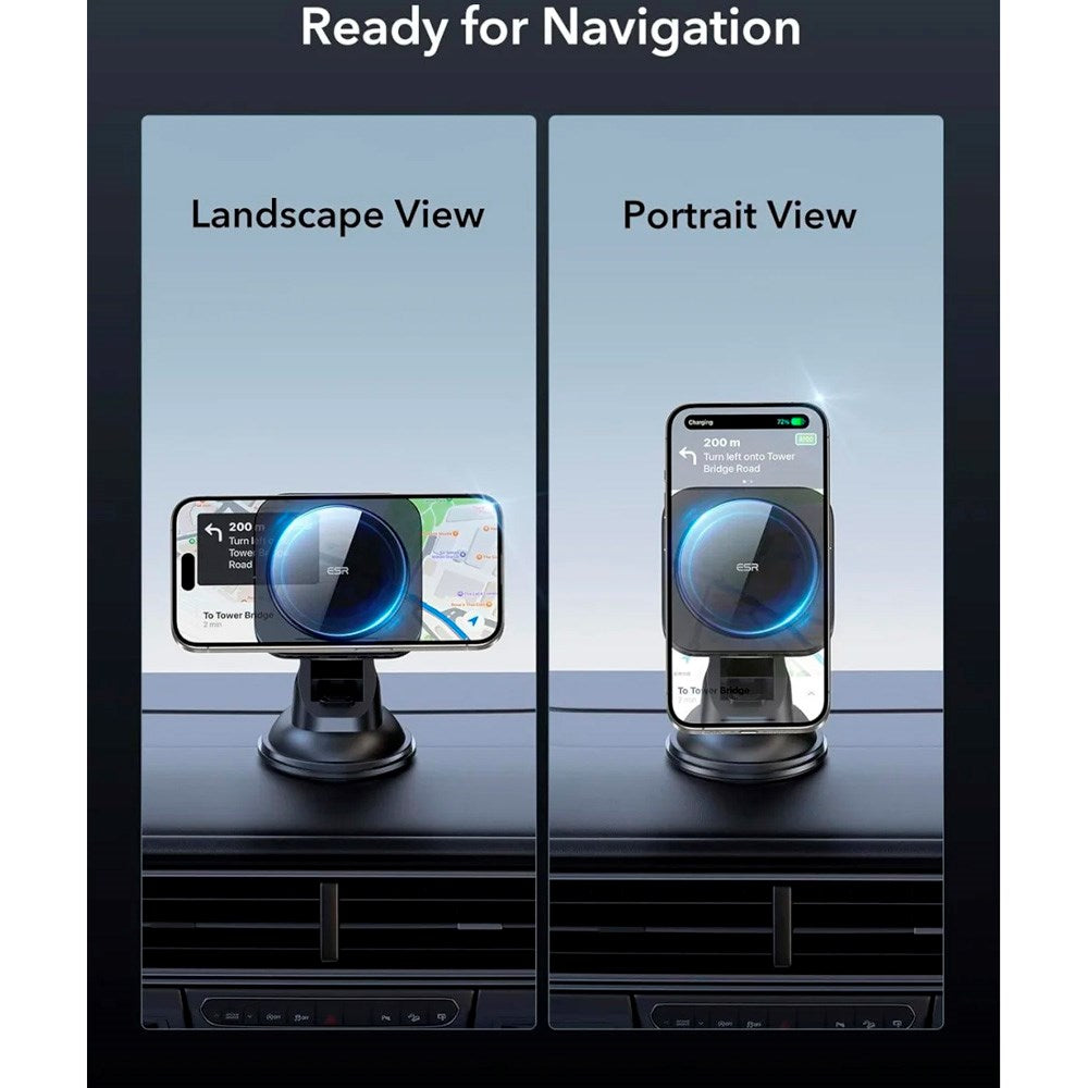 ESR Telefonholder til Bil med Trådløs Lading - Dashboard og Frontrute - MagSafe Kompatibel - Svart