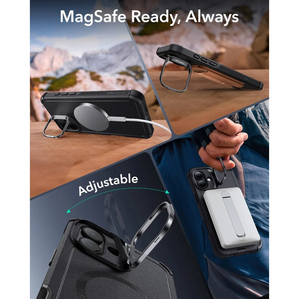ESR iPhone 16 Cyber Armor Deksel med Kickstand - MagSafe Kompatibel - Svart